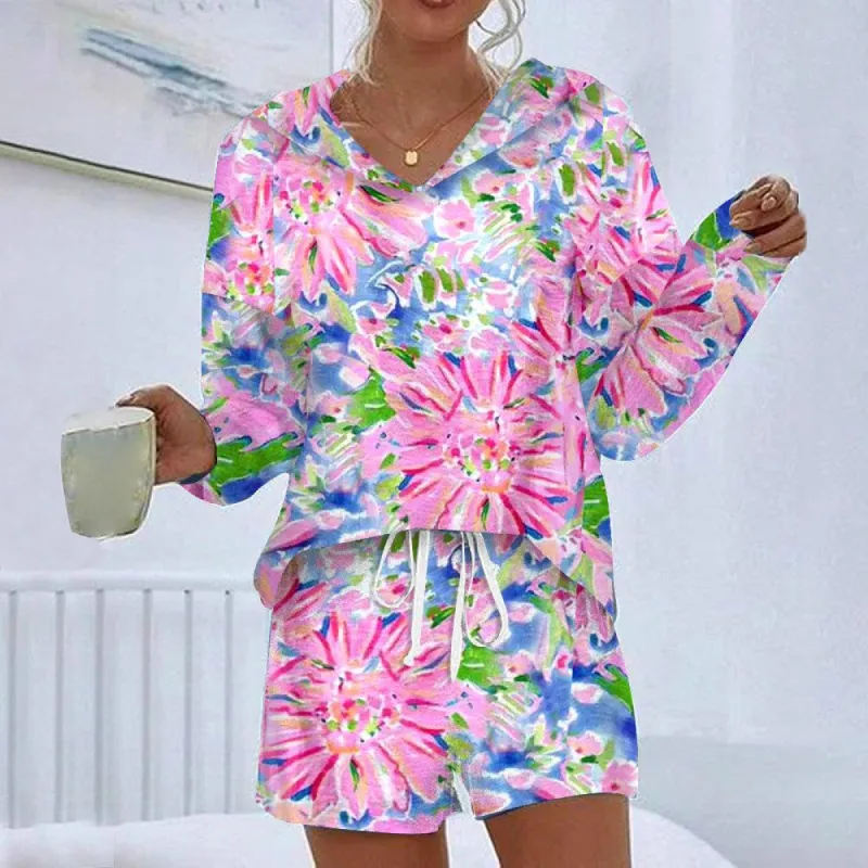 Elegant Hoodie Floral Print Two Piece Set sold by Viva Estel