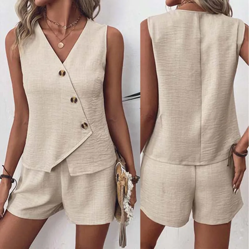 Khaki Plain Sleeveless Two Piece Set sold by Viva Estel