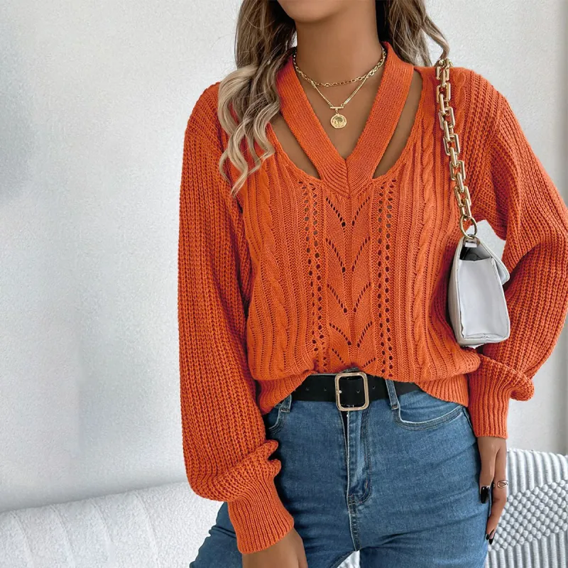 Orange Plain Long Sleeve Sweater sold by Viva Estel