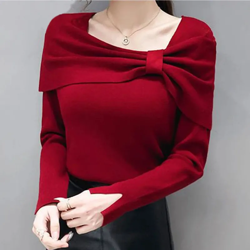 Showy Red Plain Long Sleeve Sweater sold by Viva Estel