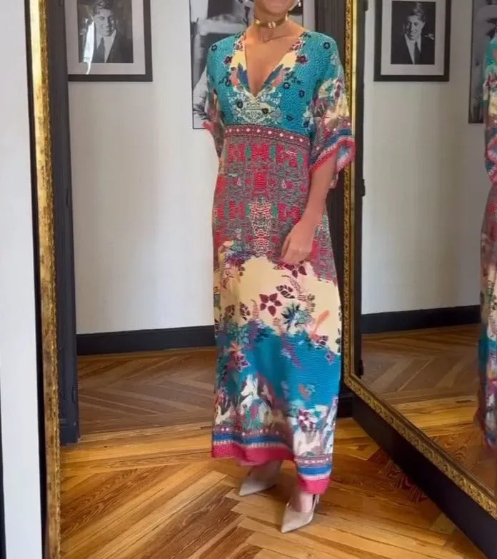 Retro Blue Short Sleeve Maxi Dress sold by Viva Estel product image thumbnail 3