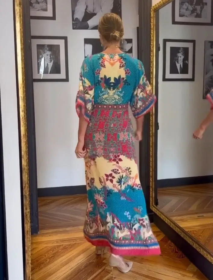 Retro Blue Short Sleeve Maxi Dress sold by Viva Estel product image thumbnail 5