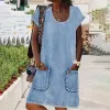 Blue Plain Short Sleeve Mini Dress sold by Viva Estel