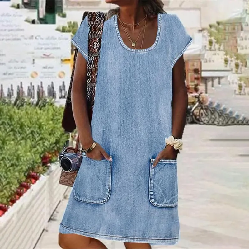 Blue Plain Short Sleeve Mini Dress sold by Viva Estel