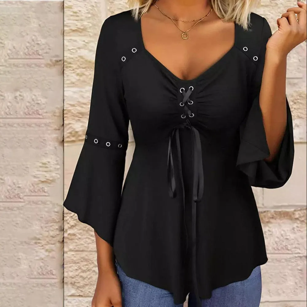 Black V-Neck Plain Top sold by Viva Estel