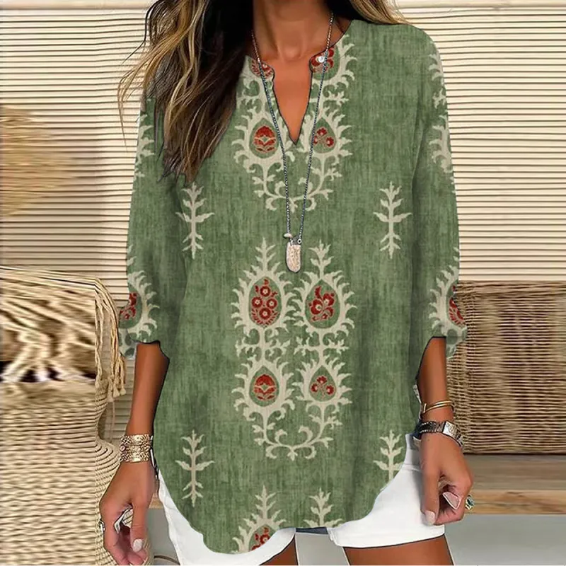 Unique Printed Green 3/4 Sleeve Top sold by Viva Estel