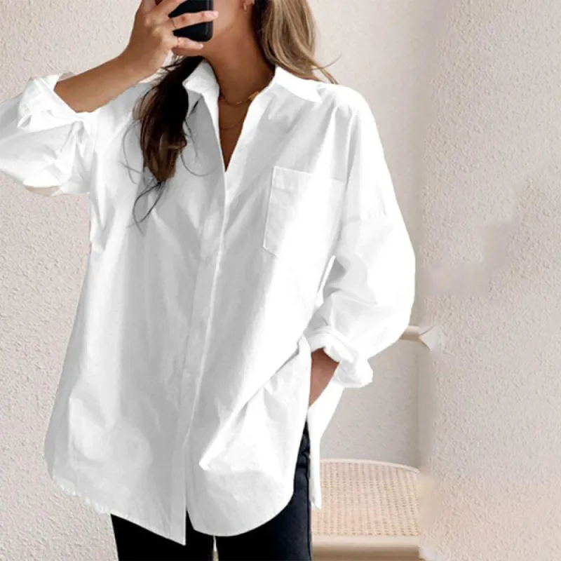 White Plain Collared Long Sleeve Shirt sold by Viva Estel
