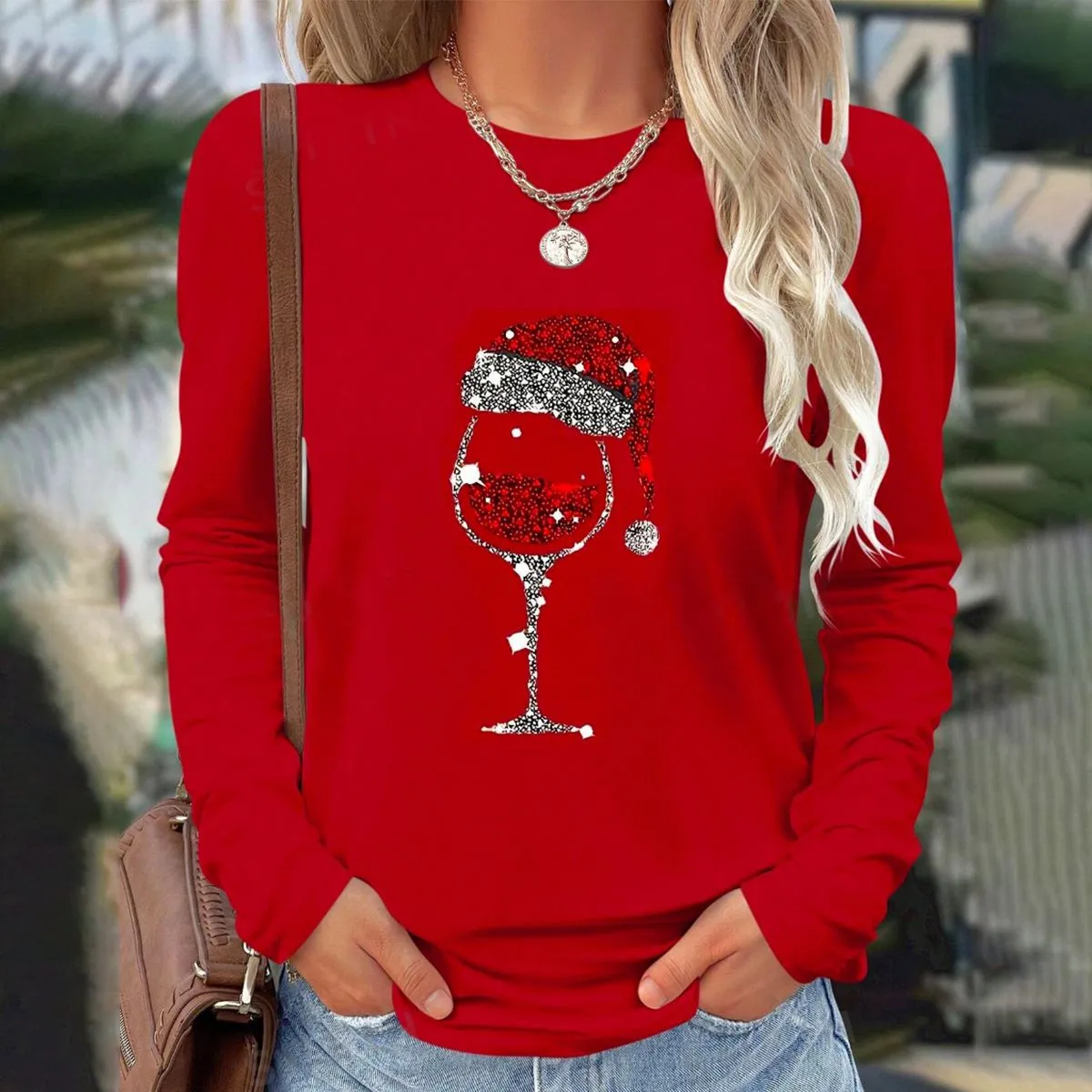 Showy Red Round Neck Long Sleeve Top sold by Viva Estel product image thumbnail 2