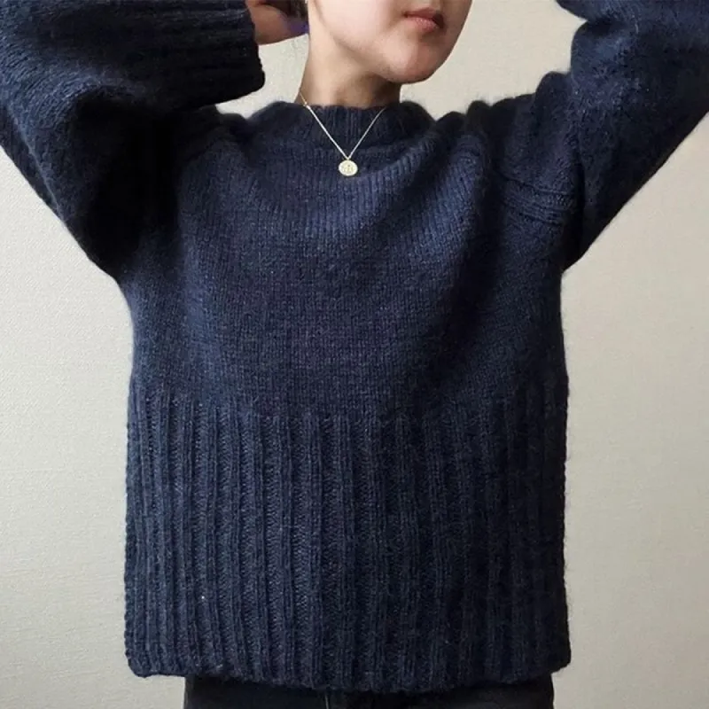 Navy Round Neck Plain Sweater sold by Viva Estel