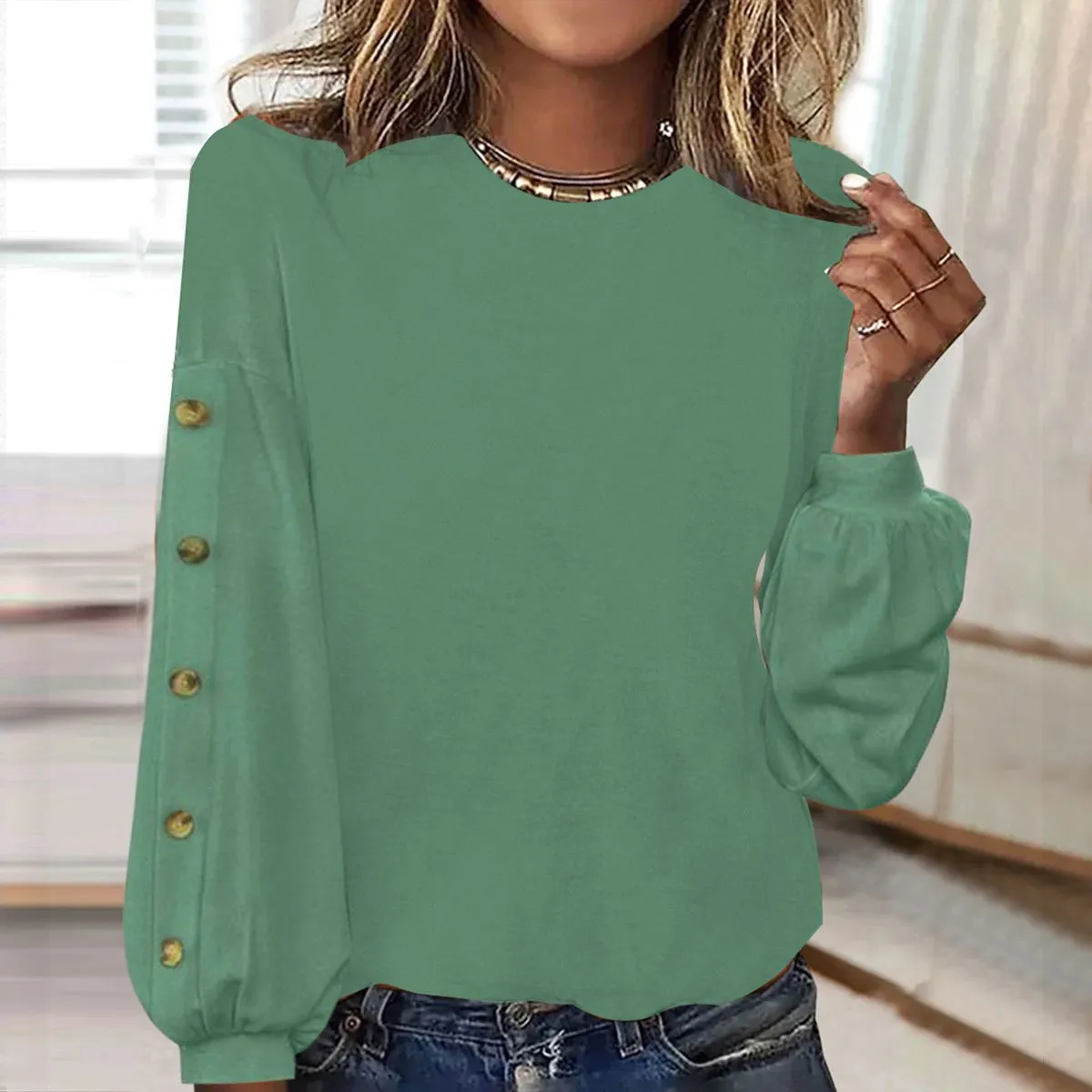 Fresh Green Plain Long Sleeve Top sold by Viva Estel