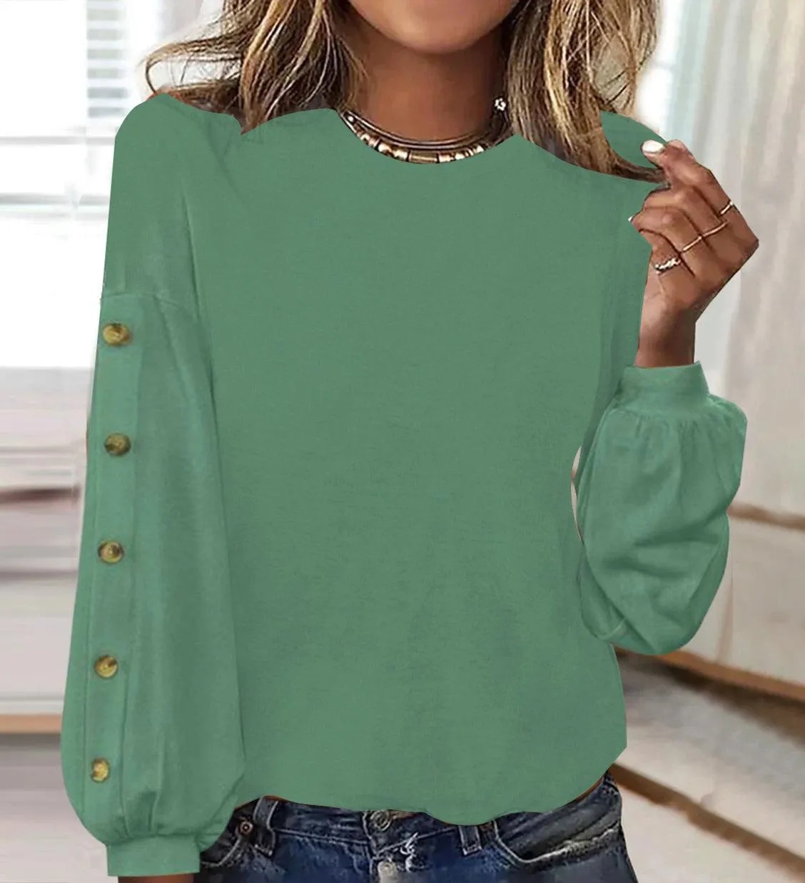 Fresh Green Plain Long Sleeve Top sold by Viva Estel product image thumbnail 2