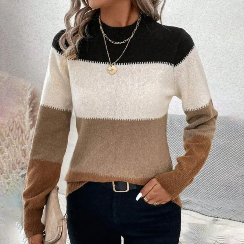 Popular Color Block Long Sleeve Sweater sold by Viva Estel
