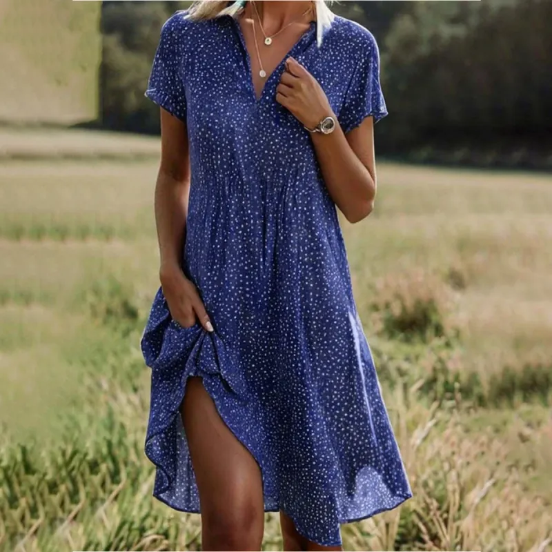 Dreamy Blue Short Sleeve Midi Dress sold by Viva Estel