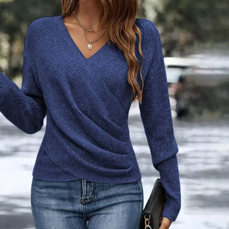 Blue V-Neck Long Sleeve Sweater sold by Viva Estel