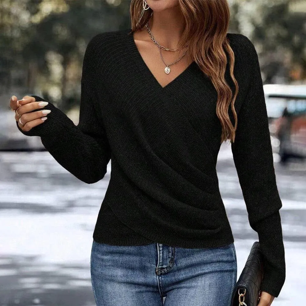 Black Plain V-Neck Sweater sold by Viva Estel