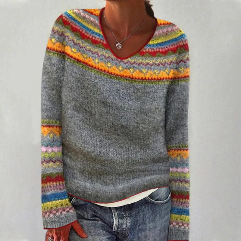 Grey V-Neck Long Sleeve Sweater sold by Viva Estel