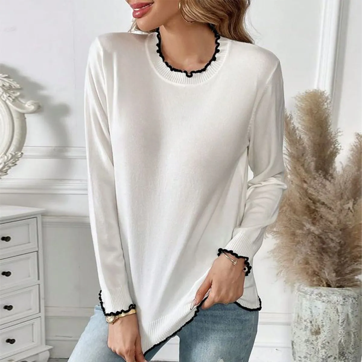 Casual Round Neck Color Block Sweater sold by Viva Estel