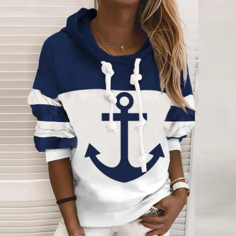 Anchor Long Sleeve Color Block Hoodie sold by Viva Estel