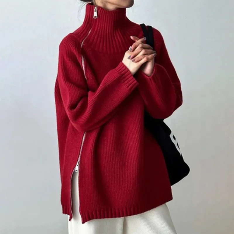 Red Plain High Neck Sweater sold by Viva Estel