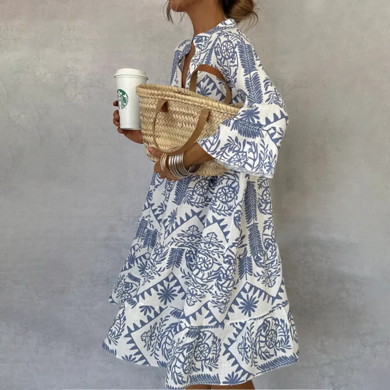 Blue V-Neck 3/4 Sleeve Mini Dress sold by Viva Estel