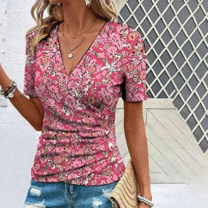 Pink Floral Print Short Sleeve Top sold by Viva Estel