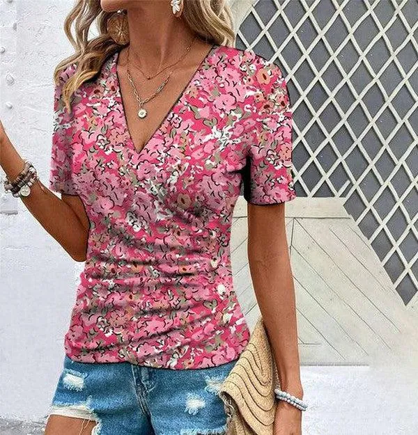 Pink Floral Print Short Sleeve Top sold by Viva Estel product image thumbnail 2