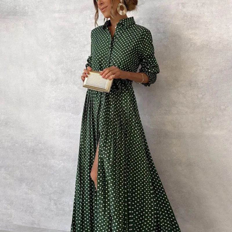 Green Print Long Sleeve Maxi Dress sold by Viva Estel