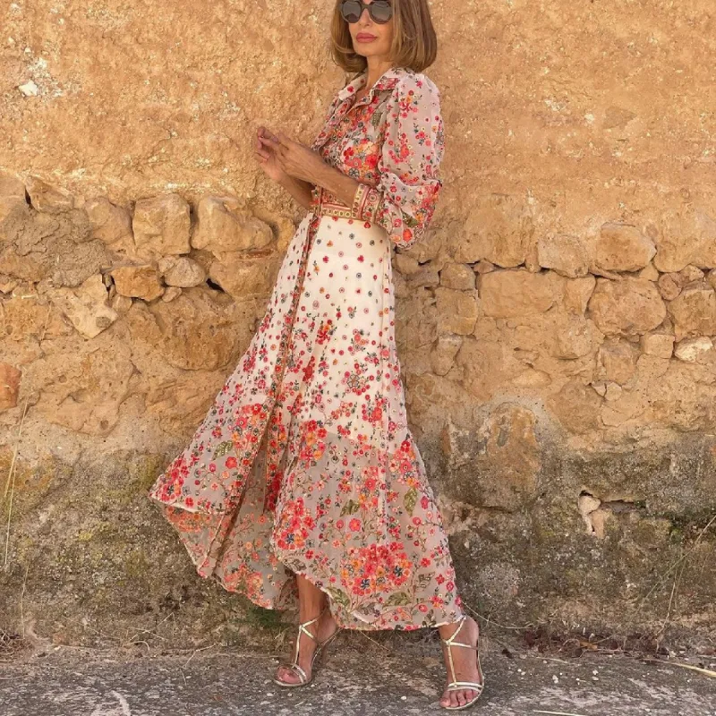 Elegant Floral Print Collared Maxi Dress sold by Viva Estel