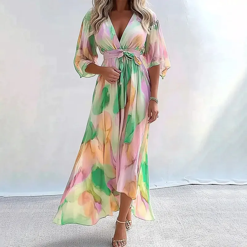 Unique V-Neck Printed Maxi Dress sold by Viva Estel
