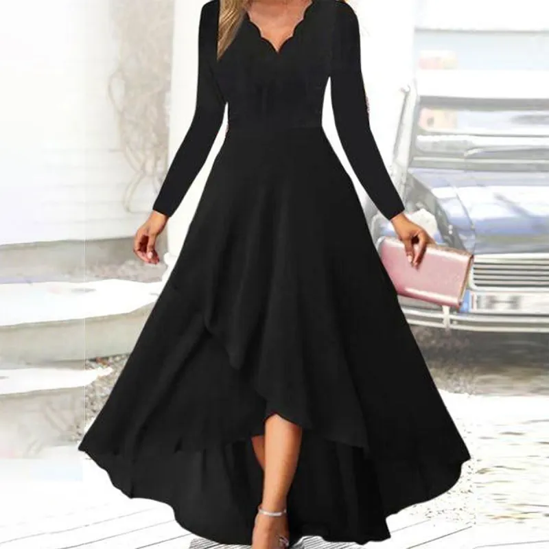 Cool Plain Black V-Neck Maxi Dress sold by Viva Estel