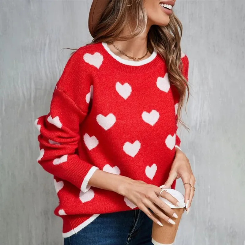 Elegant Red Round Neck Long Sleeve Sweater sold by Viva Estel