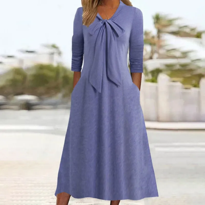 Stunning Purple Plain V-Neck Midi Dress sold by Viva Estel