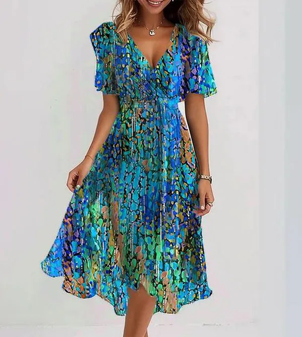 Special Blue Short Sleeve Midi Dress sold by Viva Estel product image thumbnail 2