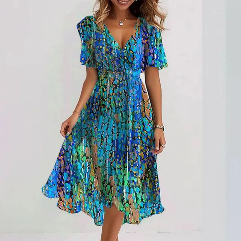 Special Blue Short Sleeve Midi Dress sold by Viva Estel