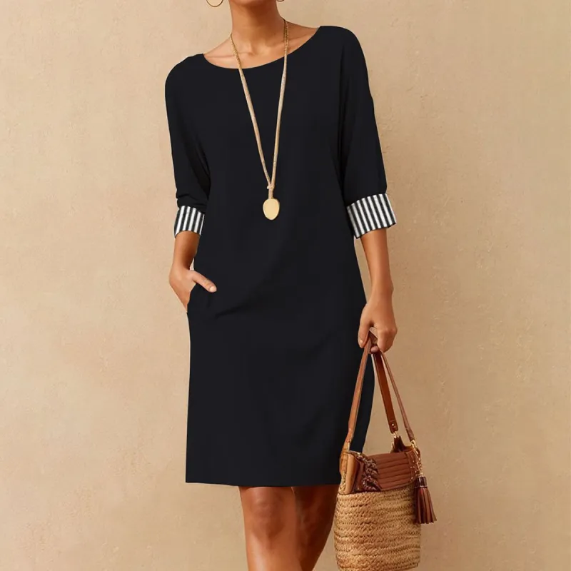 Classy Striped Scoop Neck Mini Dress sold by Viva Estel