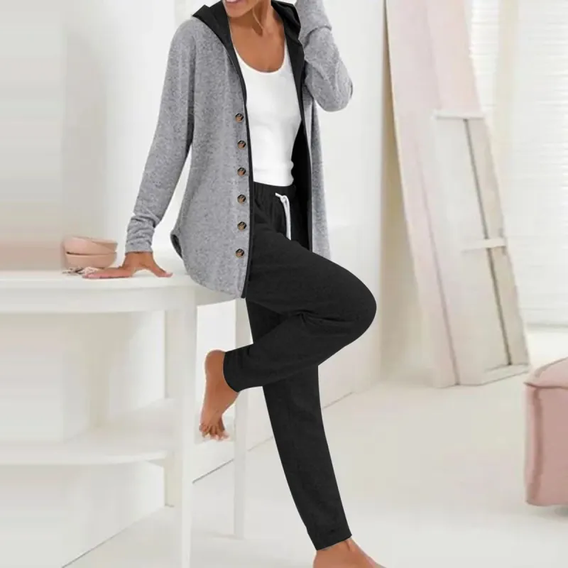 Grey Striped Print Hoodie Two Piece Set sold by Viva Estel