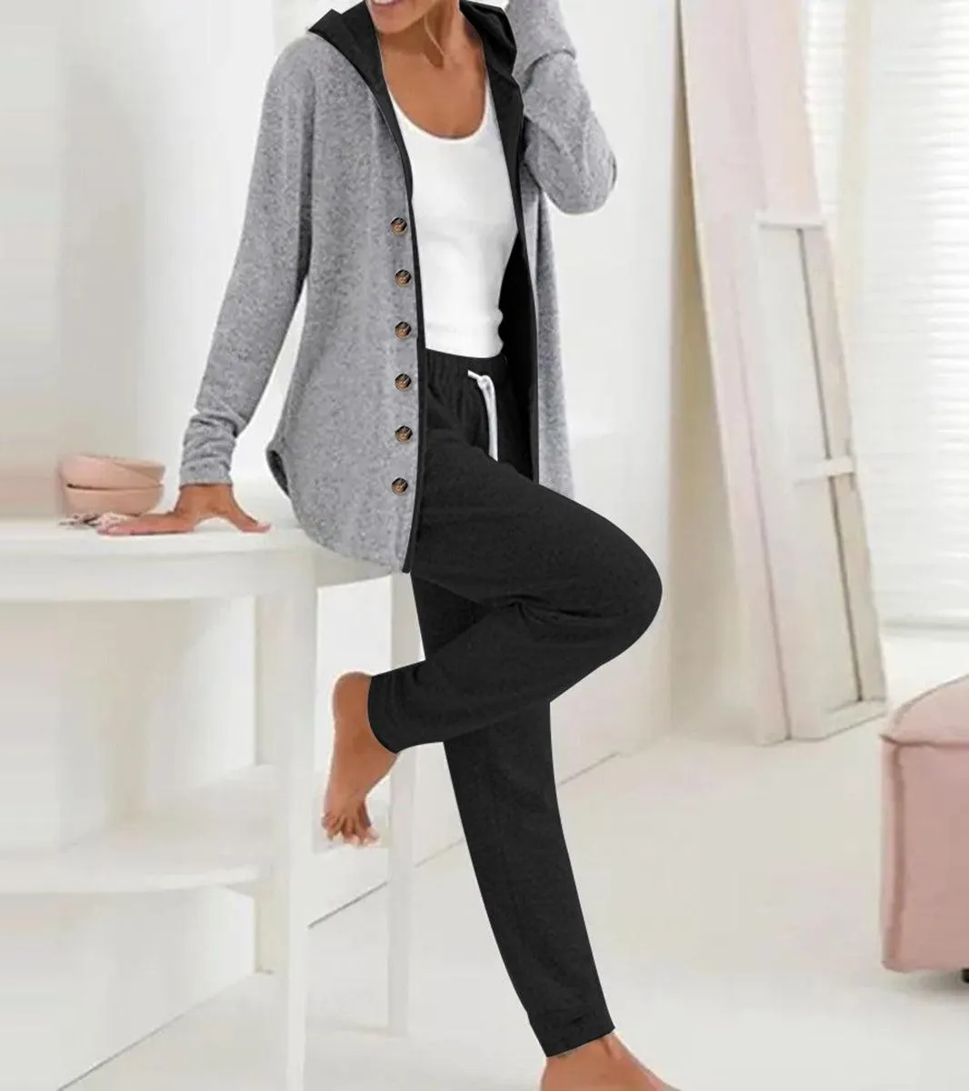 Grey Striped Print Hoodie Two Piece Set sold by Viva Estel product image thumbnail 2