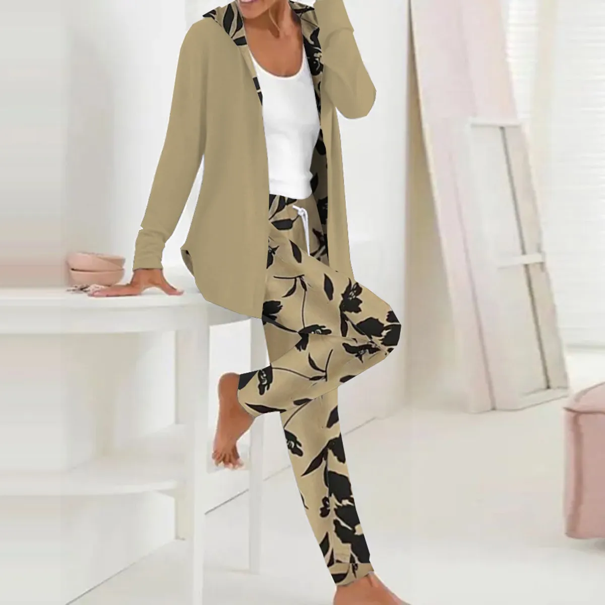 Brown Hoodie Long Sleeve Two Piece Set sold by Viva Estel