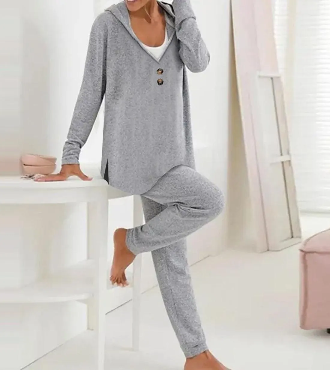 Grey Hoodie Long Sleeve Two Piece Set sold by Viva Estel product image thumbnail 2
