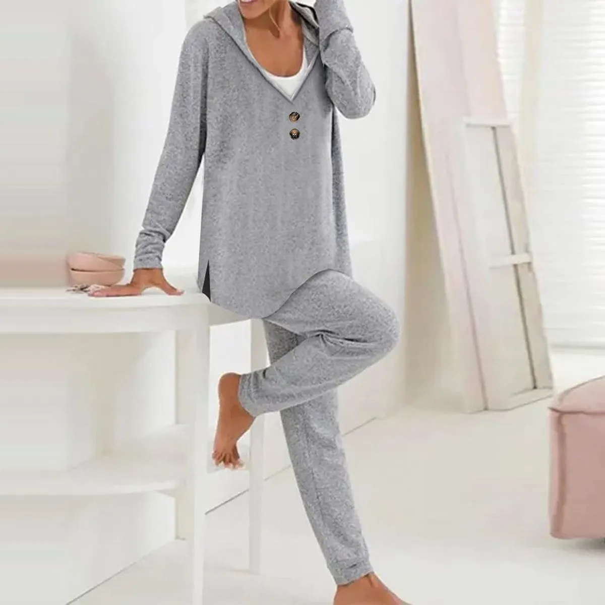 Grey Hoodie Long Sleeve Two Piece Set sold by Viva Estel