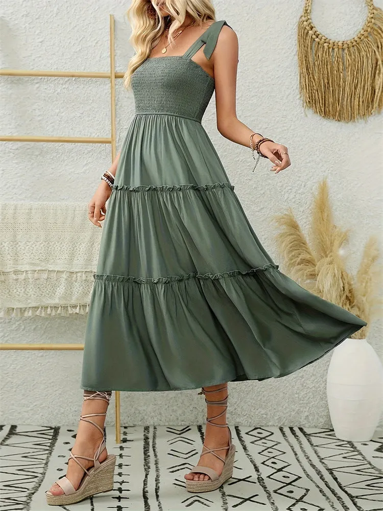 Patchwork Strapless Spaghetti Strap Dress - Army Green sold by Viva Estel product image thumbnail 5