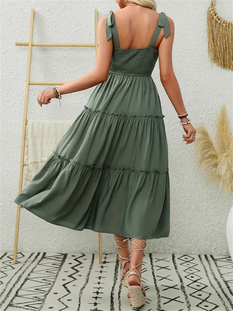 Patchwork Strapless Spaghetti Strap Dress - Army Green sold by Viva Estel product image thumbnail 4