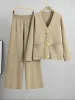 Knitted Cardigan Sweater Two Piece Set - Khaki sold by Viva Estel