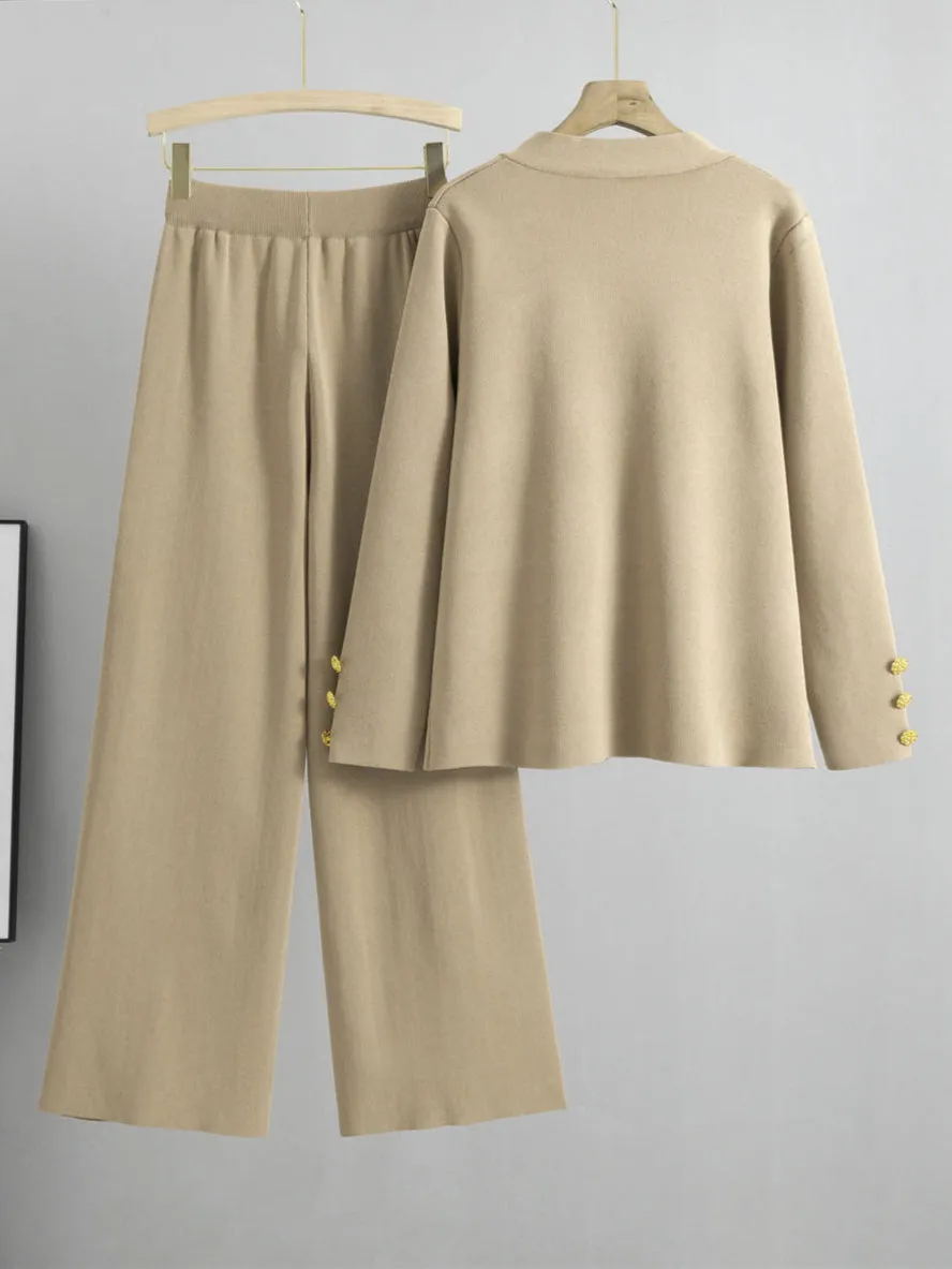Knitted Cardigan Sweater Two Piece Set - Khaki sold by Viva Estel product image thumbnail 2