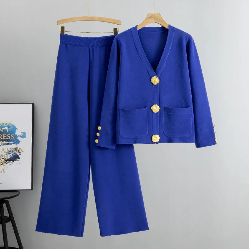 Knitted Cardigan Sweater Two Piece Set - Blue sold by Viva Estel