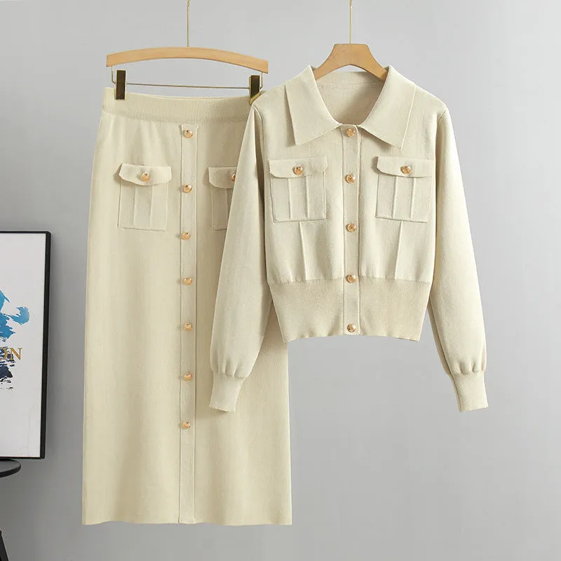 Knitted Slim-Fit Two Piece Set - Apricot sold by Viva Estel