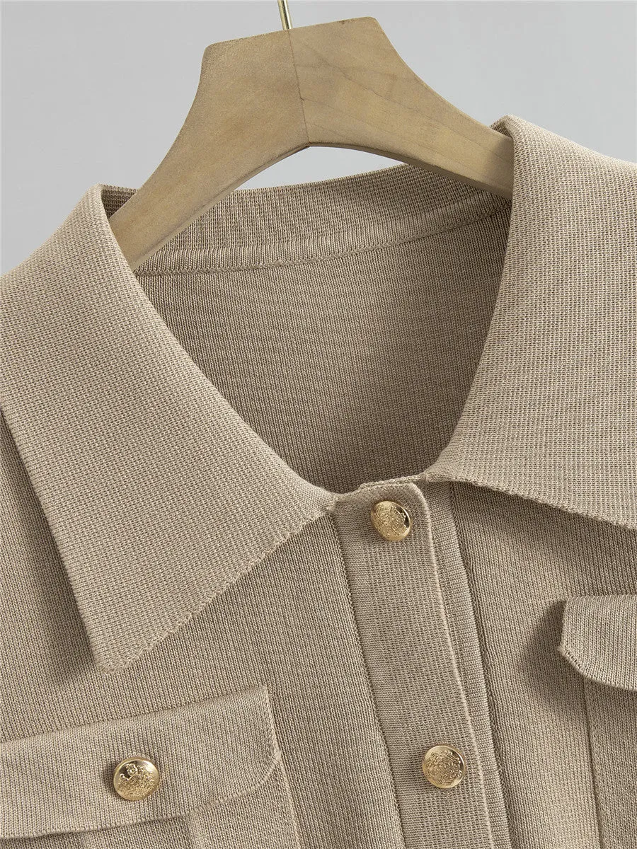 Knitted Slim-Fit Two Piece Set - Khaki sold by Viva Estel product image thumbnail 3