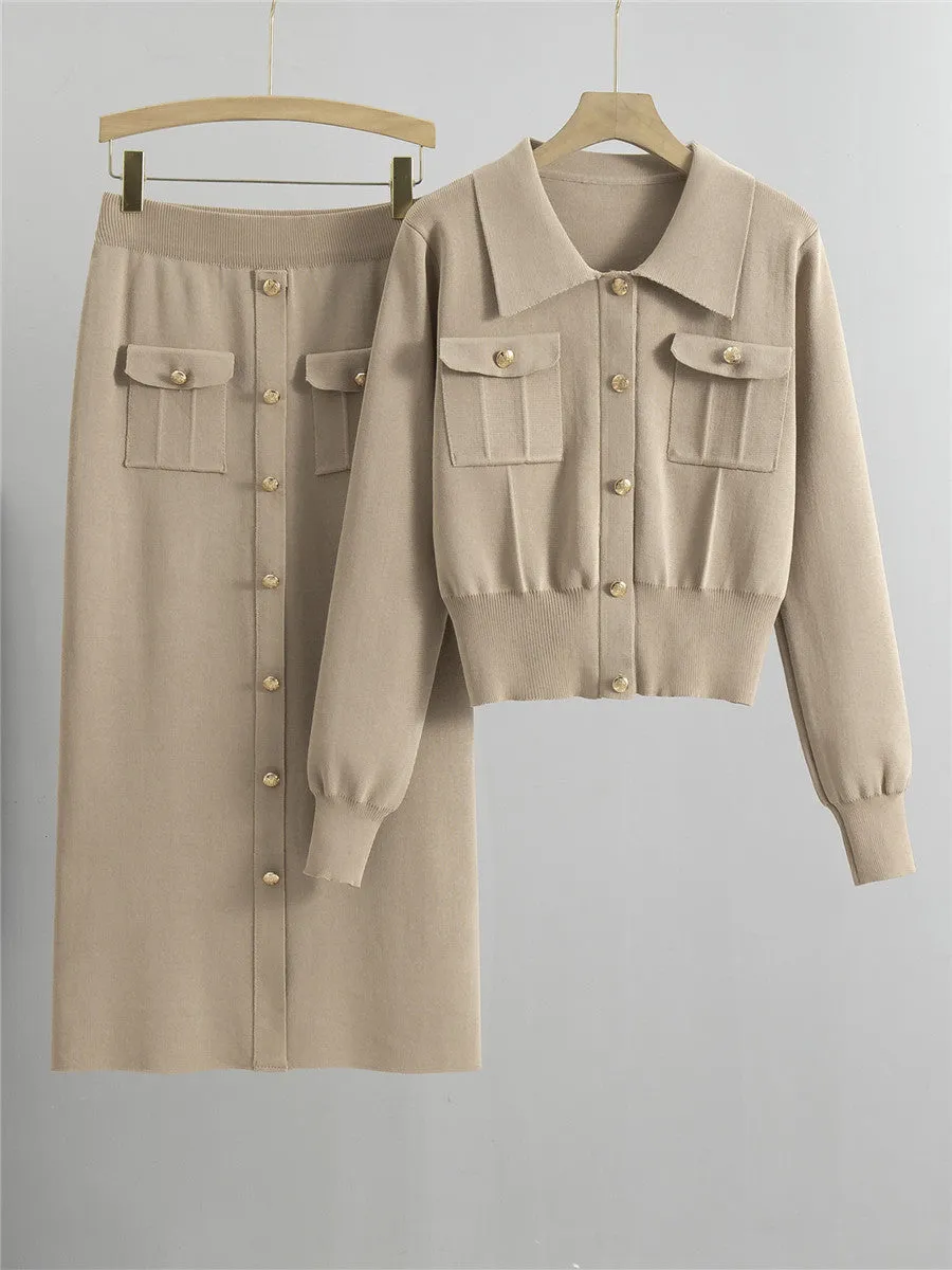 Knitted Slim-Fit Two Piece Set - Khaki sold by Viva Estel product image thumbnail 2