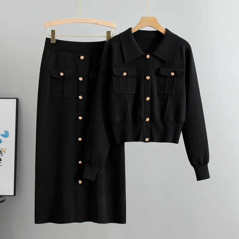 Knitted Slim-Fit Two Piece Set - Black sold by Viva Estel