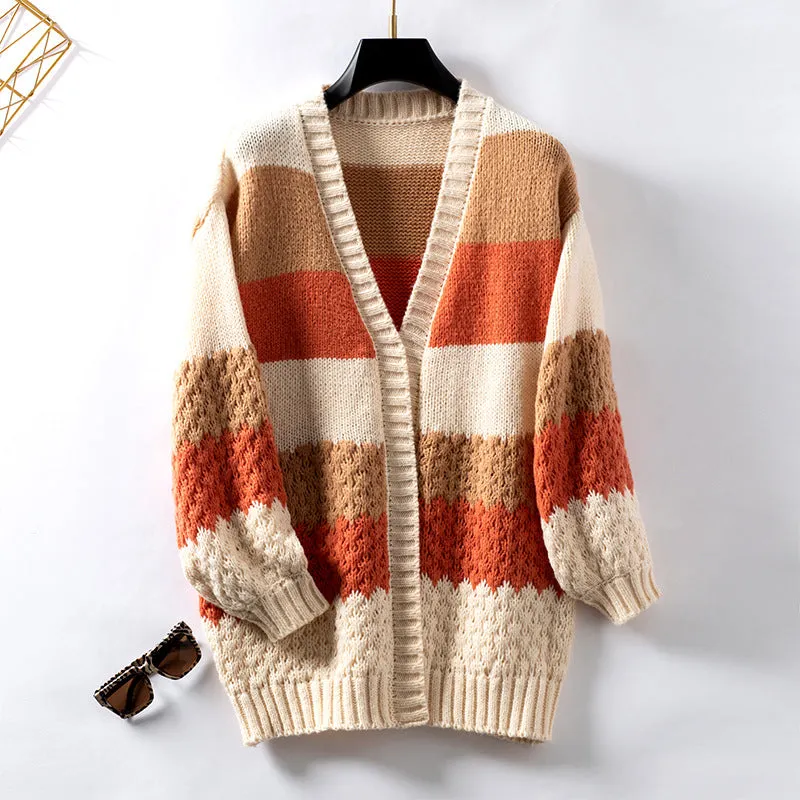 Contrast Color Casual Loose Cardigan Sweater - Orange sold by Viva Estel product image thumbnail 4